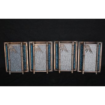 ダイア水色ガラス 竹細工銅門灯カバー 4個1組　A1970Y 