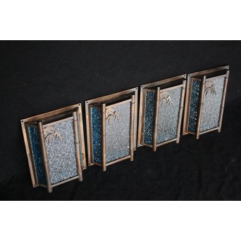 ダイア水色ガラス 竹細工銅門灯カバー 4個1組　A1970Y 