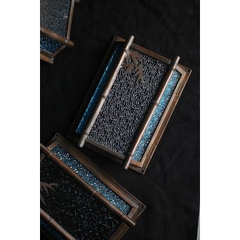 ダイア水色ガラス 竹細工銅門灯カバー 4個1組　A1970Y 