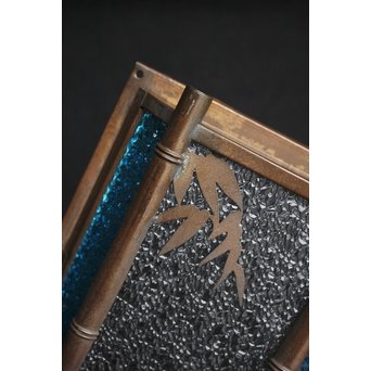 ダイア水色ガラス 竹細工銅門灯カバー 4個1組　A1970Y 