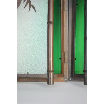 緑色ガラス 竹細工銅門灯カバー 4個1組　A1977Y 