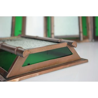 緑色ガラス 竹細工銅門灯カバー 4個1組　A1977Y 