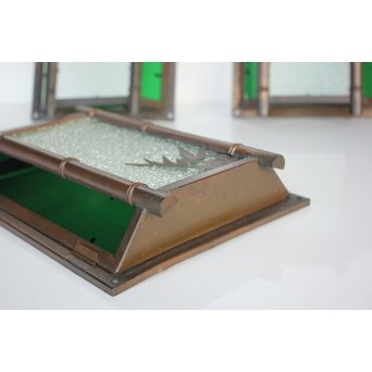 緑色ガラス 竹細工銅門灯カバー 4個1組　A1977Y 