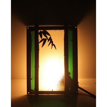 緑色ガラス 竹細工銅門灯カバー 4個1組　A1977Y 