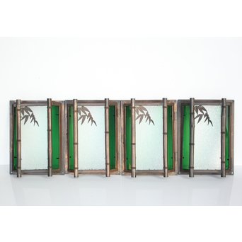 緑色ガラス 竹細工銅門灯カバー 4個1組　A1977Y