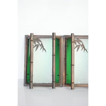 緑色ガラス 竹細工銅門灯カバー 4個1組　A1977Y 
