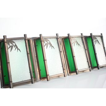 緑色ガラス 竹細工銅門灯カバー 4個1組　A1977Y 