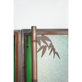 緑色ガラス 竹細工銅門灯カバー 4個1組　A1977Y 