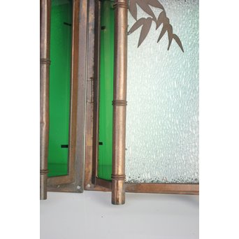 緑色ガラス 竹細工銅門灯カバー 4個1組　A1977Y 