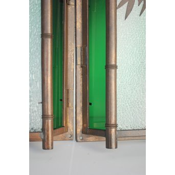 緑色ガラス 竹細工銅門灯カバー 4個1組　A1977Y 