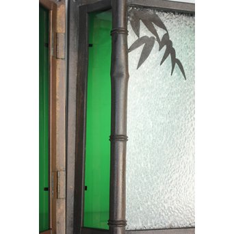 緑色ガラス 竹細工銅門灯カバー 4個1組　A1977Y 