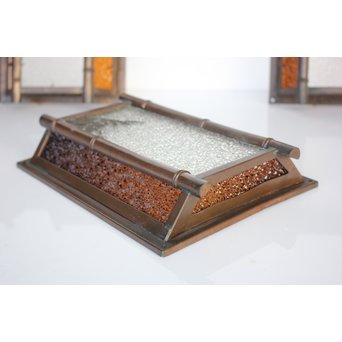 ダイアアンバー色ガラス 竹細工銅門灯カバー 4個1組　A1978 