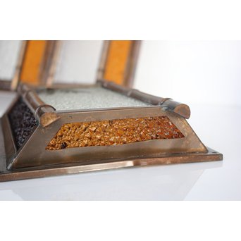 ダイアアンバー色ガラス 竹細工銅門灯カバー 4個1組　A1978 