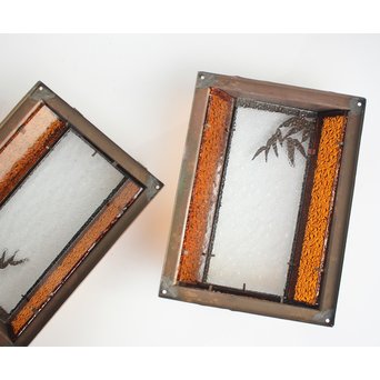 ダイアアンバー色ガラス 竹細工銅門灯カバー 4個1組　A1978 