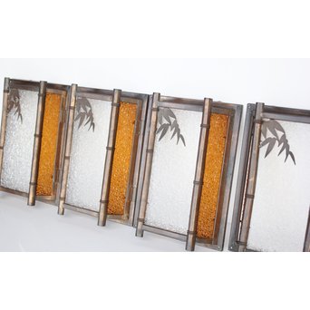 ダイアアンバー色ガラス 竹細工銅門灯カバー 4個1組　A1978 