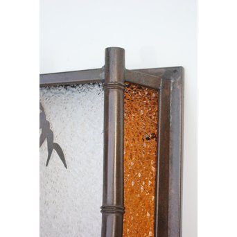 ダイアアンバー色ガラス 竹細工銅門灯カバー 4個1組　A1978 