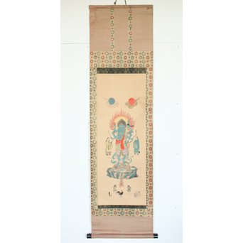 仏画 青面金剛像 木版掛軸　Z197 