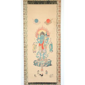 仏画 青面金剛像 木版掛軸　Z197 