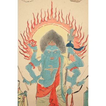 仏画 青面金剛像 木版掛軸　Z197 