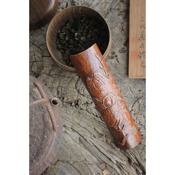 玉楮象谷 竹彫 狭貫彫茶媒 仏手柑茶合　U085