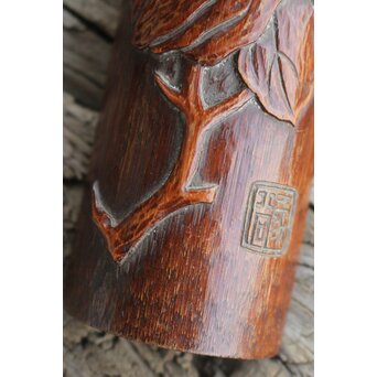 玉楮象谷 竹彫 狭貫彫茶媒 仏手柑茶合　U085 