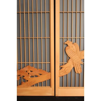 鷹松木彫 書院 2枚1組　R2528 