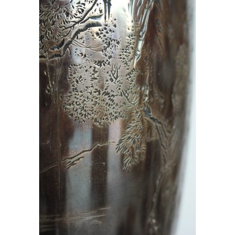 香川勝廣 片切彫純銀花瓶　M178 