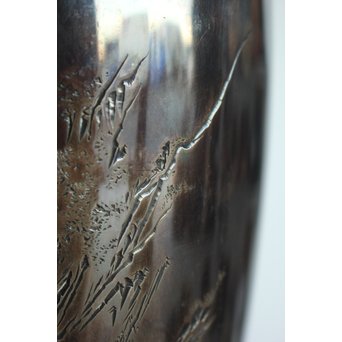 香川勝廣 片切彫純銀花瓶　M178 