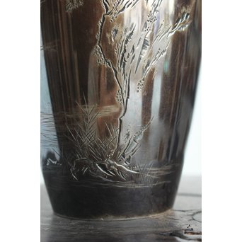 香川勝廣 片切彫純銀花瓶　M178 