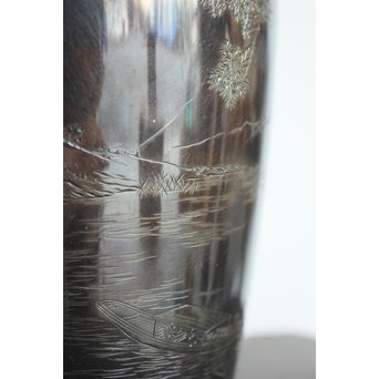 香川勝廣 片切彫純銀花瓶　M178 