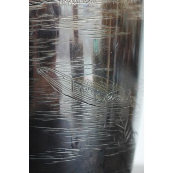 香川勝廣 片切彫純銀花瓶　M178 