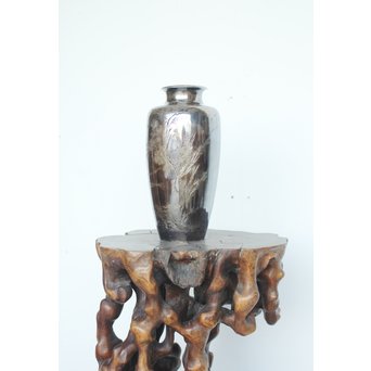 香川勝廣 片切彫純銀花瓶　M178 