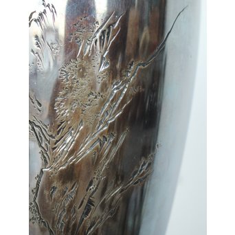 香川勝廣 片切彫純銀花瓶　M178 