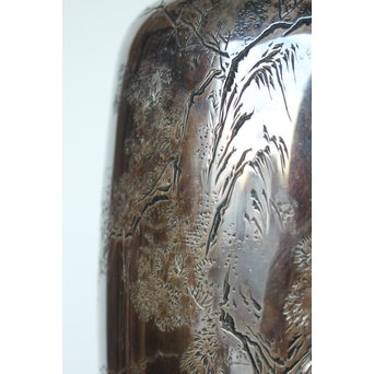 香川勝廣 片切彫純銀花瓶　M178 