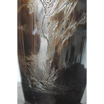 香川勝廣 片切彫純銀花瓶　M178 