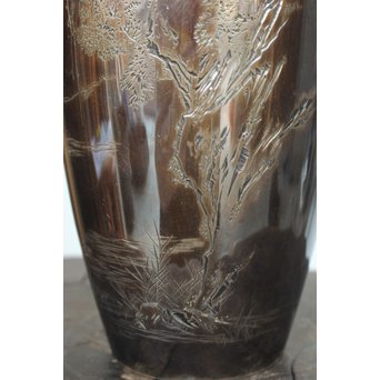 香川勝廣 片切彫純銀花瓶　M178 