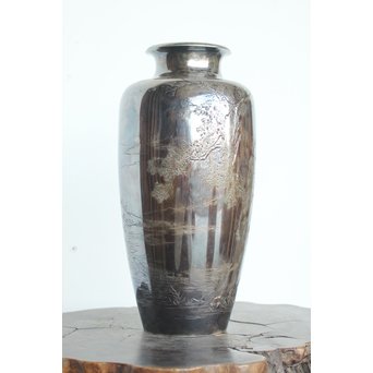 香川勝廣 片切彫純銀花瓶　M178 