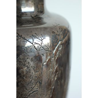 香川勝廣 片切彫純銀花瓶　M178 