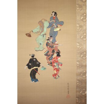 倣 岩佐又兵衛 風俗画 絹本掛軸3幅対　Z201 