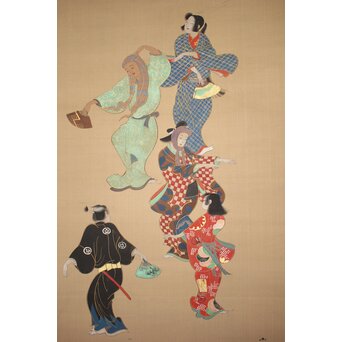 倣 岩佐又兵衛 風俗画 絹本掛軸3幅対　Z201 