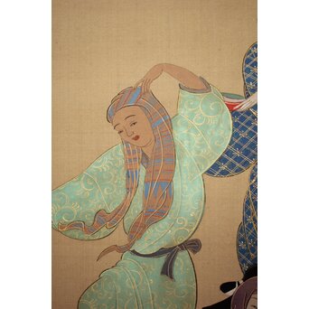 倣 岩佐又兵衛 風俗画 絹本掛軸3幅対　Z201 