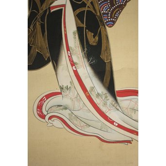 倣 月岡雪鼎 肉筆浮世絵【地獄太夫】絹本掛軸双福　Z202 