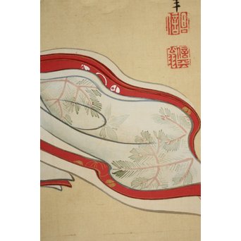 倣 月岡雪鼎 肉筆浮世絵【地獄太夫】絹本掛軸双福　Z202 