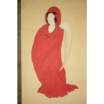 倣 月岡雪鼎 肉筆浮世絵【地獄太夫】絹本掛軸双福　Z202 