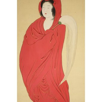 倣 月岡雪鼎 肉筆浮世絵【地獄太夫】絹本掛軸双福　Z202 