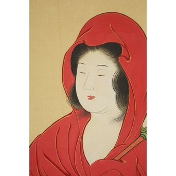 倣 月岡雪鼎 肉筆浮世絵【地獄太夫】絹本掛軸双福　Z202 