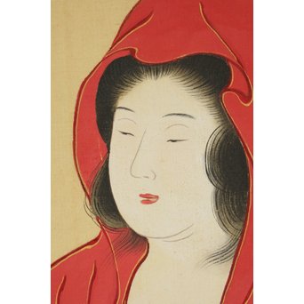 倣 月岡雪鼎 肉筆浮世絵【地獄太夫】絹本掛軸双福　Z202 