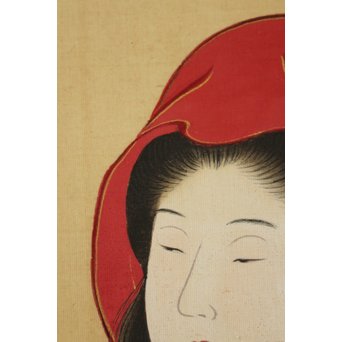 倣 月岡雪鼎 肉筆浮世絵【地獄太夫】絹本掛軸双福　Z202 