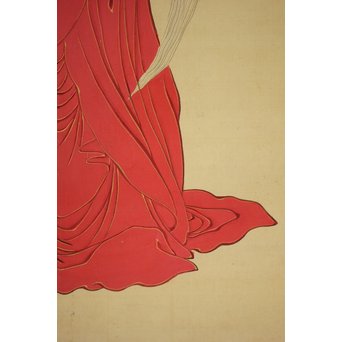 倣 月岡雪鼎 肉筆浮世絵【地獄太夫】絹本掛軸双福　Z202 