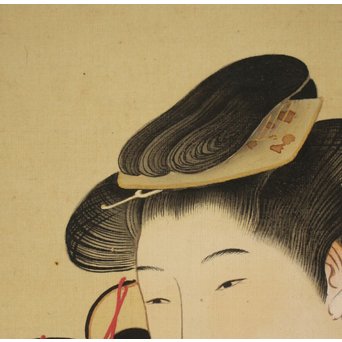 倣 月岡雪鼎 肉筆浮世絵【地獄太夫】絹本掛軸双福　Z202 